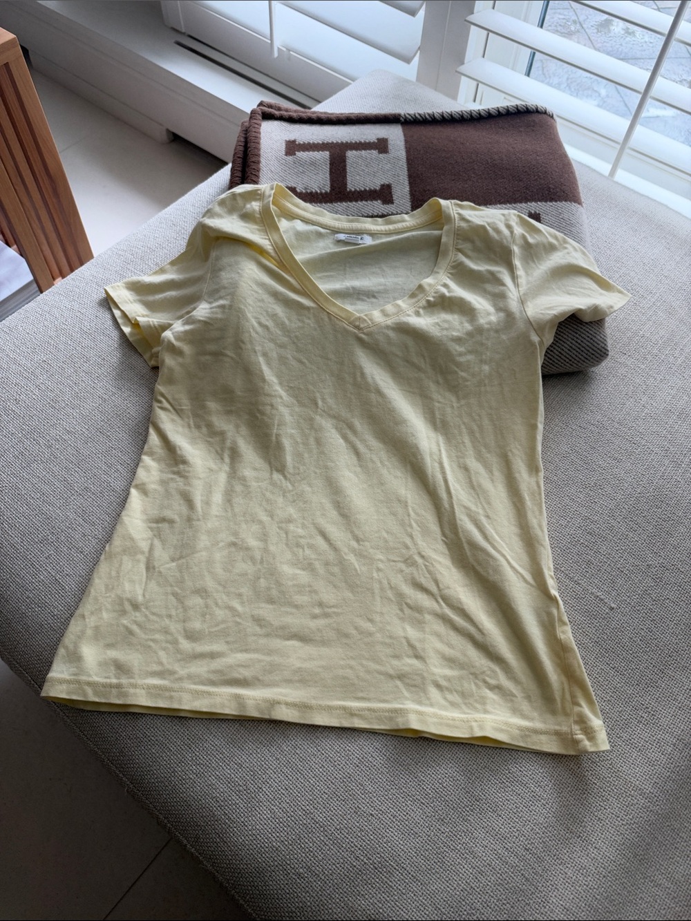 Ardene Women's Short Sleeve V-Neck Tee in Pale Yellow